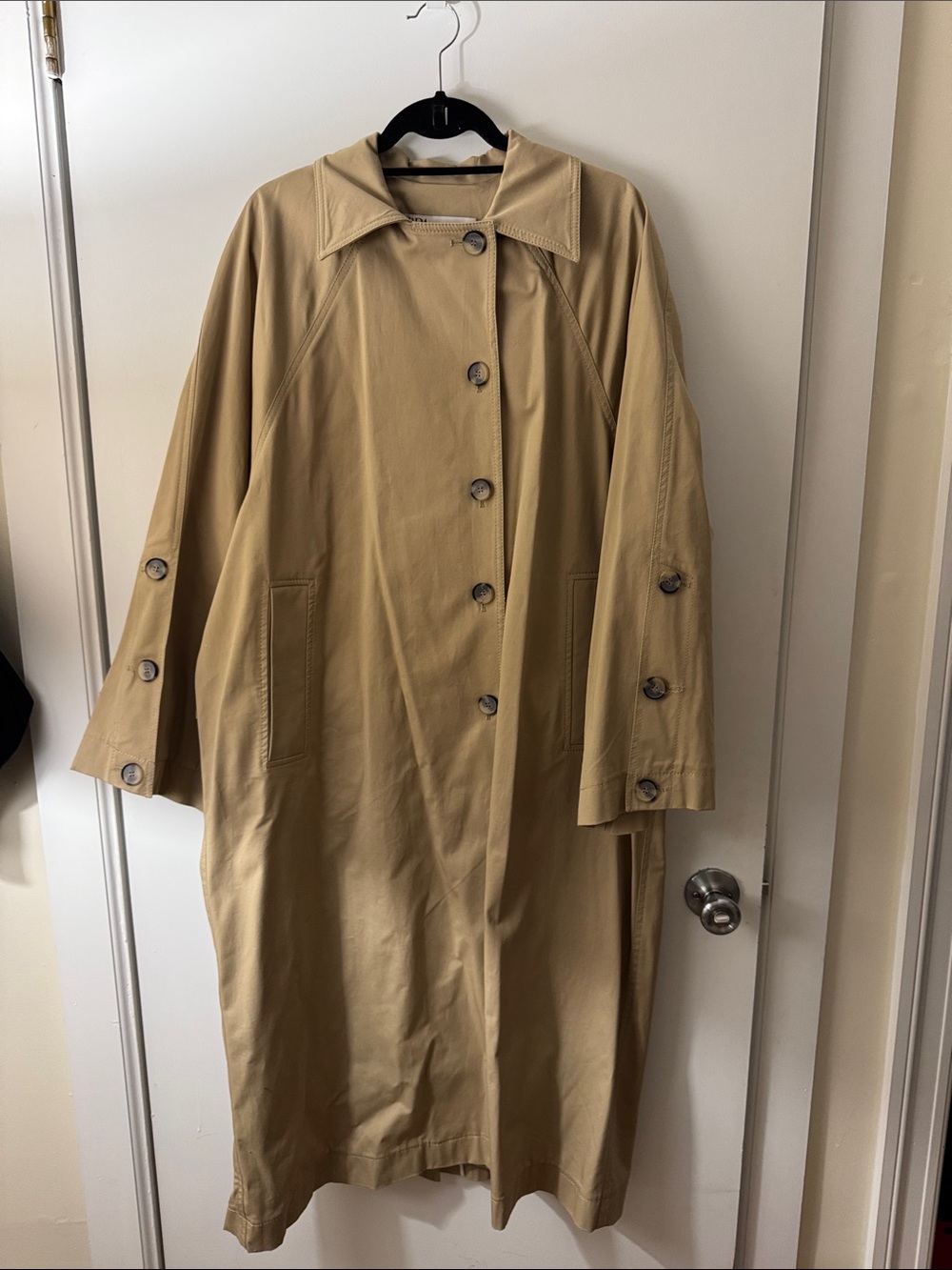 Zara Beige Long Trench Coat with Button Front